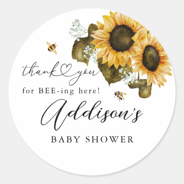 Sticker Rond Baby shower de tournesol d'abeille rustique Favori (Devant)