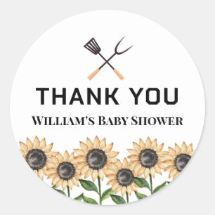 Sticker Rond Baby shower de tournesol Rustique moderne BBQ