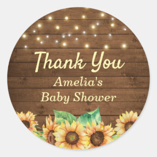 Sticker Rond Baby shower de tournesol rustique Saupoudrer Merci