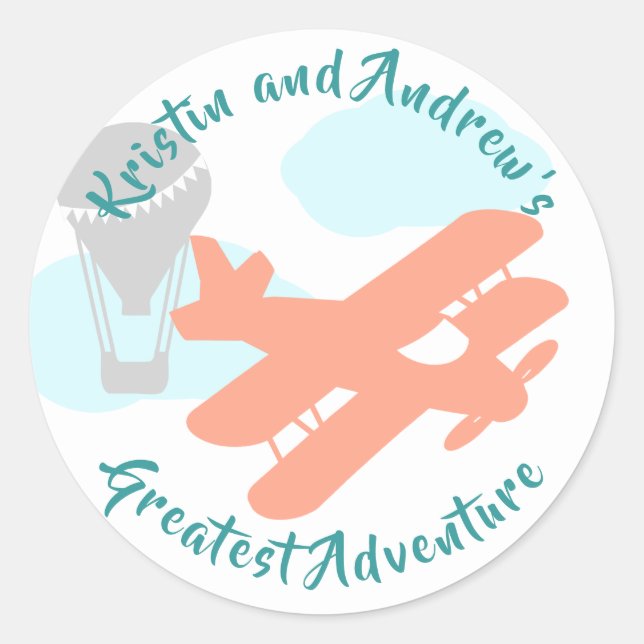 Sticker Rond Baby shower de transport Sky Adventure (Devant)