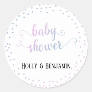 Sticker Rond Baby shower de typographie Ombré Confetti rose ble