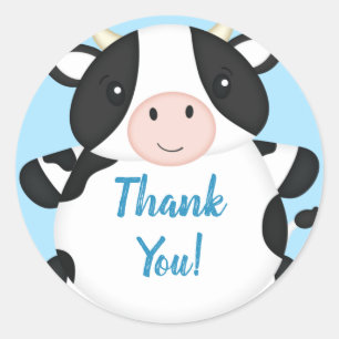Sticker Rond Baby shower de vache bleu