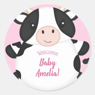 Sticker Rond Baby shower de vache rose