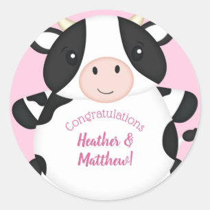 Sticker Rond Baby shower de vache rose