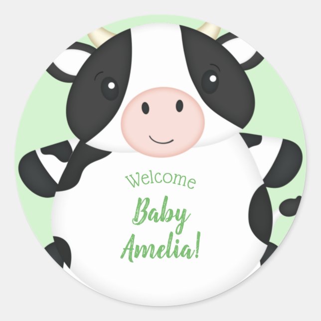 Sticker Rond Baby shower de vache vert (Devant)