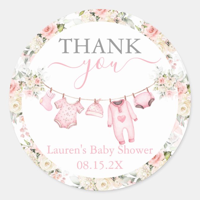 Sticker Rond Baby shower de vêtements pour bébés filles (Devant)