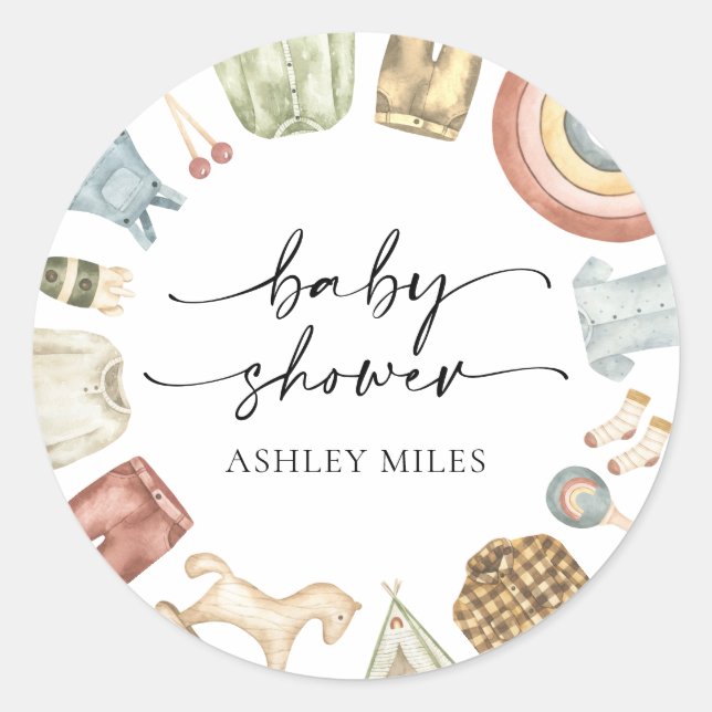 Sticker Rond Baby shower de vêtements pour garçon (Devant)