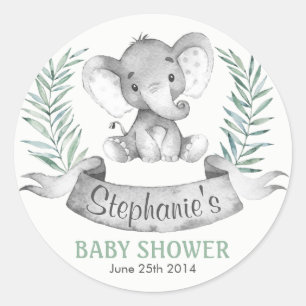 Sticker Rond Baby shower d'éléphant aquarelle