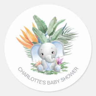 Sticker Rond Baby shower d'éléphant de bébé bleu tropical