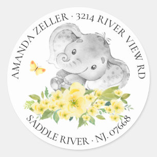 Sticker Rond Baby shower d'éléphant neutre heureux Adresse de r