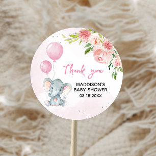 Sticker Rond Baby shower d'éléphant rose vif