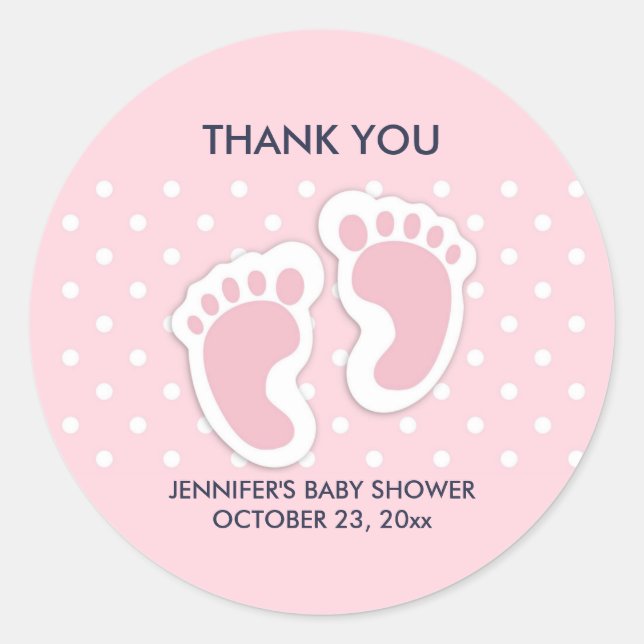 Sticker Rond Baby shower d'empreintes de filles mignonnes roses (Devant)