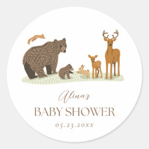 Sticker Rond Baby shower des animaux forestiers