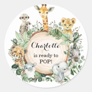 Sticker Rond Baby shower des animaux sauvages de la Jungle Safa