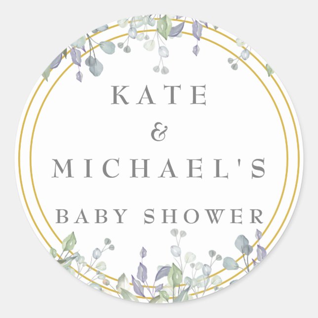 Sticker Rond Baby shower des couples de pâturages Sage et Lilac (Devant)