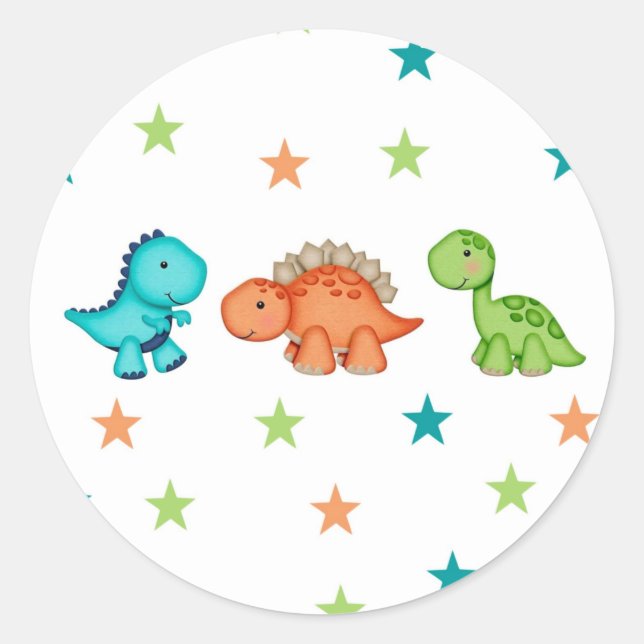 Sticker Rond Baby shower des Dinosaures et des Étoiles (Devant)