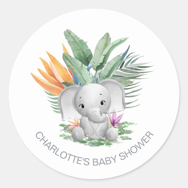 Sticker Rond Baby shower des éléphants de la jungle (Devant)