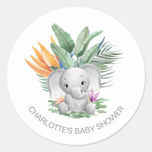 Sticker Rond Baby shower des éléphants de la jungle