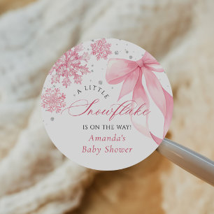 Sticker Rond Baby shower des flocons de neige de Bow rose d'hiv