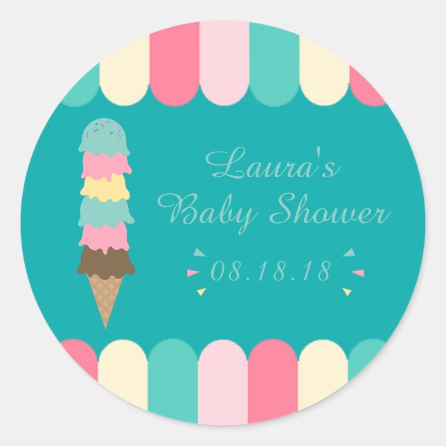 Sticker Rond Baby shower d'été de la crème glacée Turquoise (Devant)