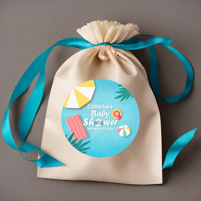 Sticker Rond Baby shower d'été de la Piscine tropicale (Créateur téléchargé)