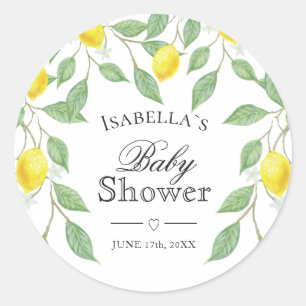 Sticker Rond Baby shower d'été moderne Lemon Boho