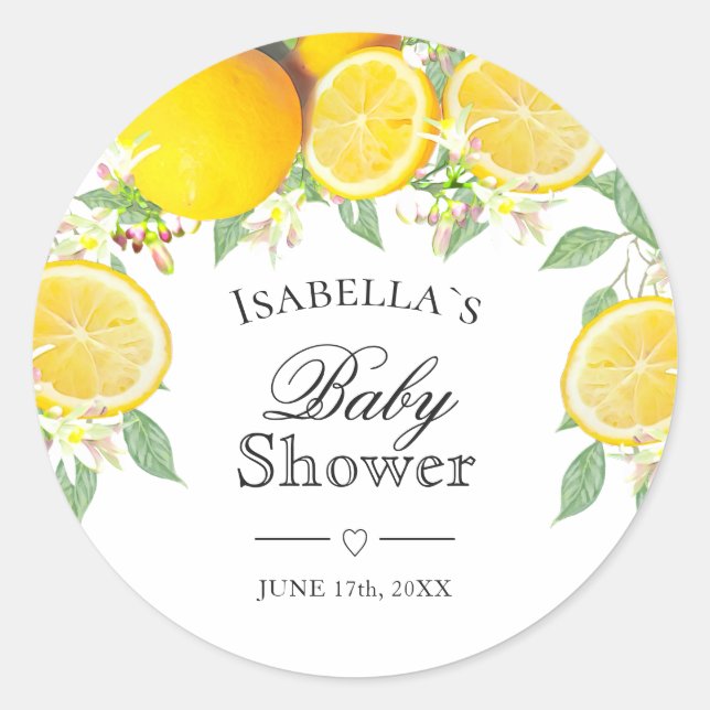 Sticker Rond Baby shower d'été moderne Lemon Boho (Devant)