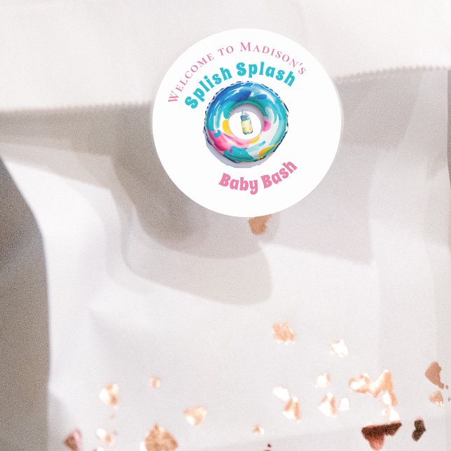 Sticker Rond Baby shower d'été Splish Splash Baby Bash Bienvenu (Créateur téléchargé)