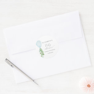 Sticker Rond Baby shower d'Eucalyptus à Balloon Bleu
