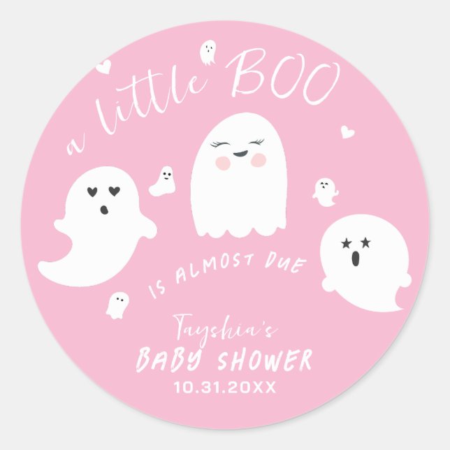 Sticker Rond Baby shower d'Halloween de la fille rose Ghost Boo (Devant)