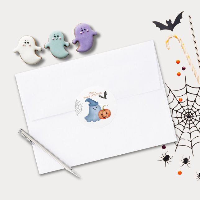 Sticker Rond Baby shower d'Halloween de Little Boo Ghost Citrou (Créateur téléchargé)