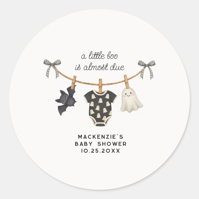 Sticker Rond Baby shower d'Halloween Little Boo (Devant)