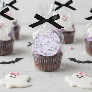 Sticker Rond Baby shower d'Halloween mignon violet Fantôme
