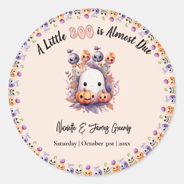 Sticker Rond Baby shower d'Halloween Pastel Pink Little Boo (Devant)