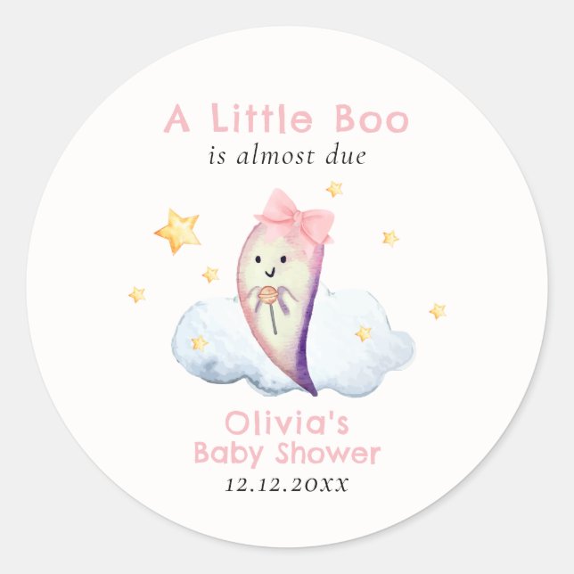 Sticker Rond Baby shower d'Halloween rose Petit Bow (Devant)