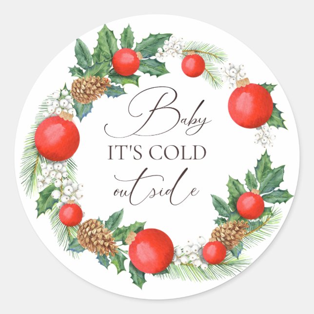 Sticker Rond Baby shower d'hiver de la couronne de Noël à l'ext (Devant)