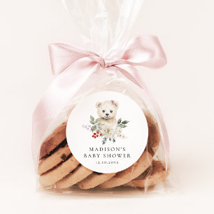 Sticker Rond Baby shower d'hiver de l'ours polaire à l'aquarell