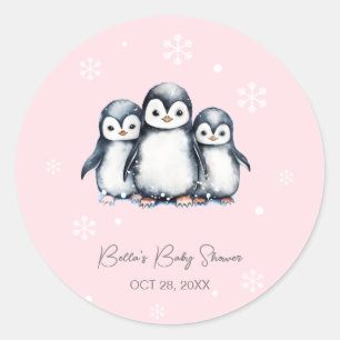 Sticker Rond Baby shower d'hiver de Pingouin mignon