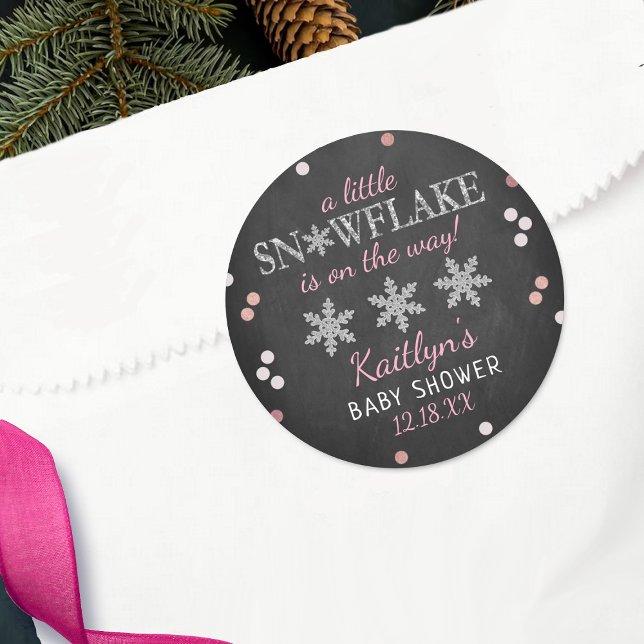 Sticker Rond Baby shower d'hiver des petites filles de flocon d (Créateur téléchargé)