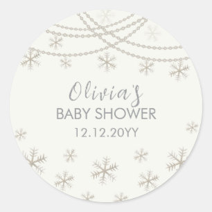 Sticker Rond Baby shower d'hiver Elegant Moderne Snowflakes