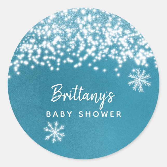 Sticker Rond Baby shower d'hiver Snowflake Blue (Devant)