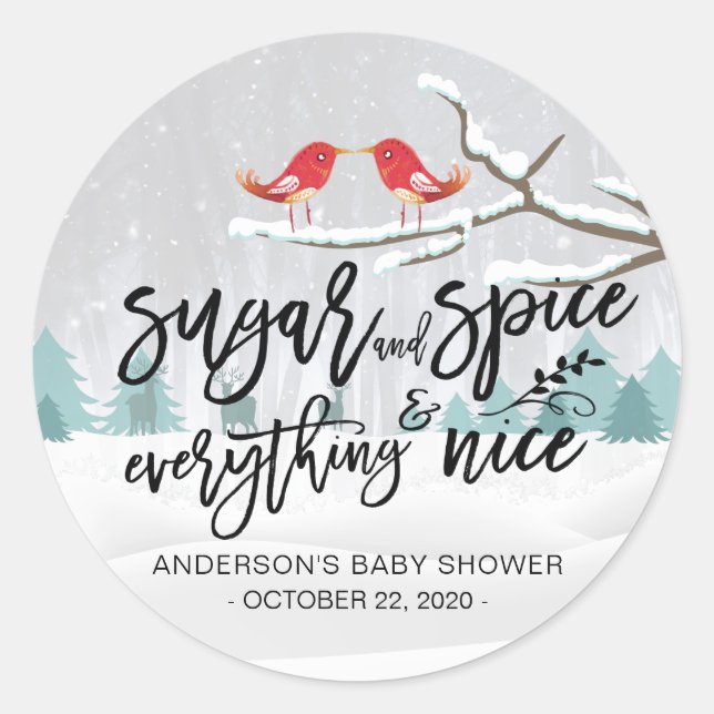 Sticker Rond Baby shower d'hiver Sucre & épices & Tout Nice (Devant)