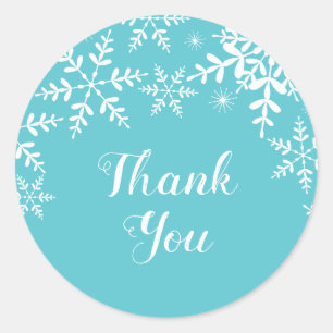 Sticker Rond Baby shower d'hiver Turquoise Snowflakes