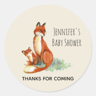Sticker Rond Baby shower d'illustration d'aquarelle Fox et Baby