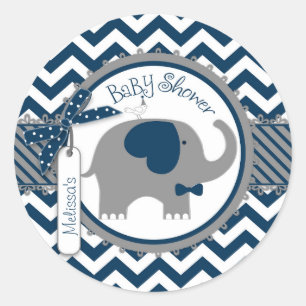 Sticker Rond Baby shower d'impression Chevron cravate éléphant 