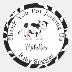 Sticker Rond Baby shower d'impression de vache blanche noire mo