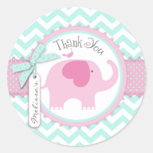 Sticker Rond Baby shower d'impression d'éléphant rose et de
