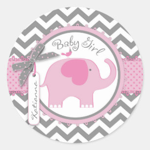 Sticker Rond Baby shower d'impression d'éléphant rose et de