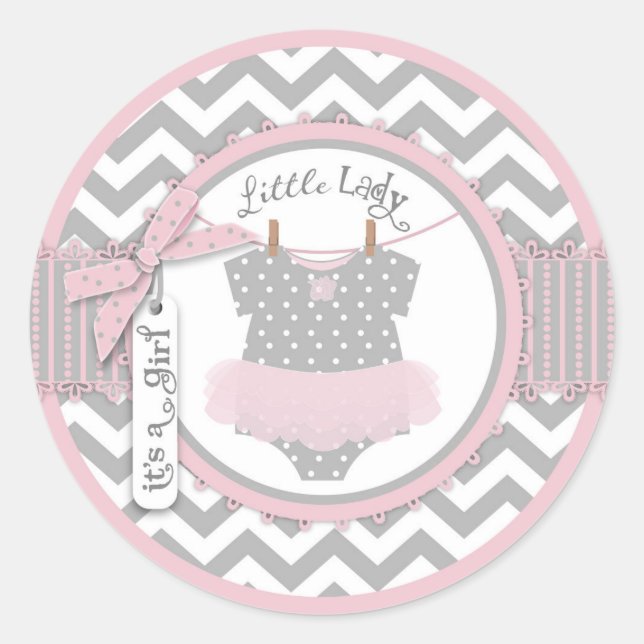 Sticker Rond Baby shower d'impression Pink Tutu & Chevron (Devant)