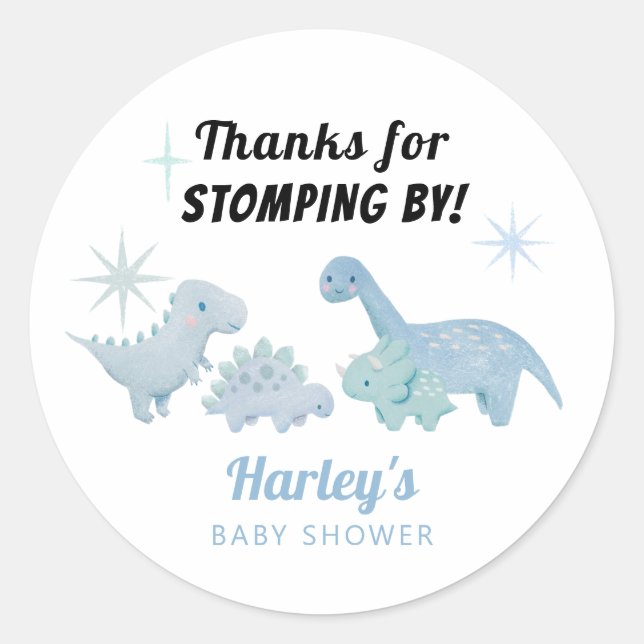 Sticker Rond Baby shower Dinosaur garçon Faveur (Devant)